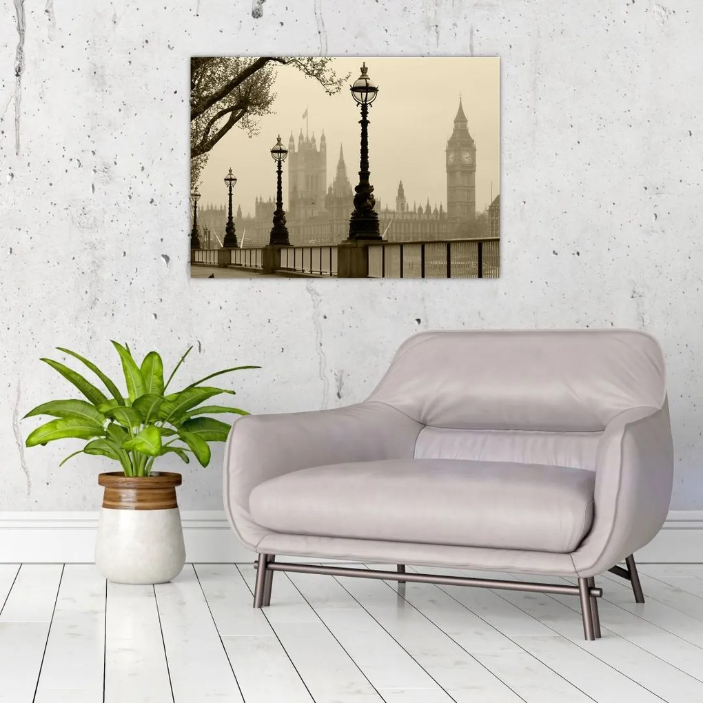 Tablou pe sticlă - Londra în ceață, Anglia (70x50 cm)