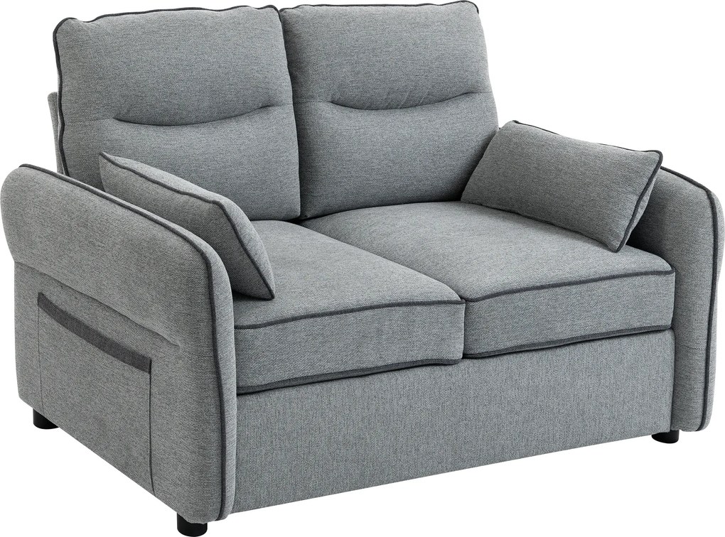 HOMCOM Canapea 2 locuri, canapea de living din velur egiptean, 2 perne incluse, buzunar lateral, 136 x 81 x 90 cm, gri | Aosom Romania