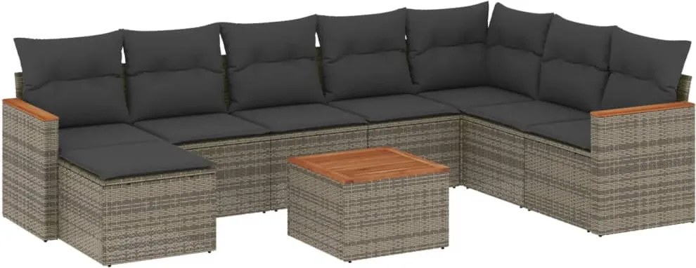 vidaXL Set canapele de grădină, 9 piese, cu perne, gri, poliratan