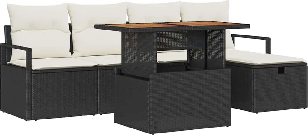 vidaXL Set de canapele pentru grădină 6 pcs Negru poliratan