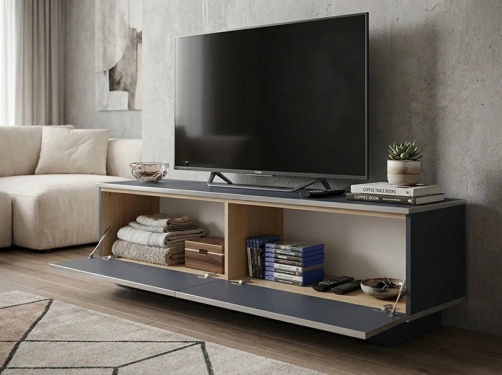 OFERTA Comoda TV ALVIN 135 cm, antracit/argintiu II. calitate