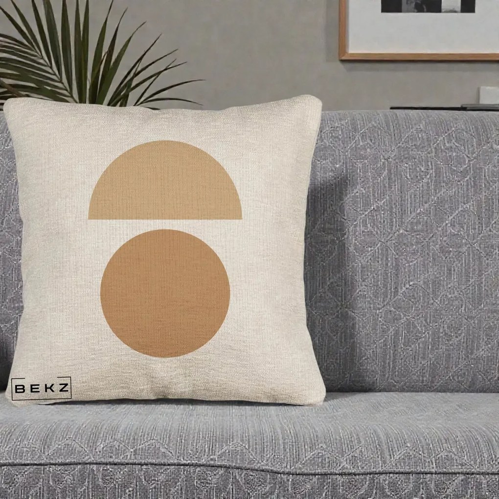 Perna Decorativa Geometric Minimalist Auriu, 40x40 cm, Bej Canapea, Husa Detasabila, Perna Inclusa, BEKZ®