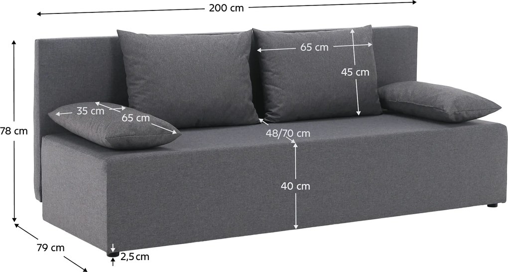Canapea extensibilă, gri deschis, EUGI