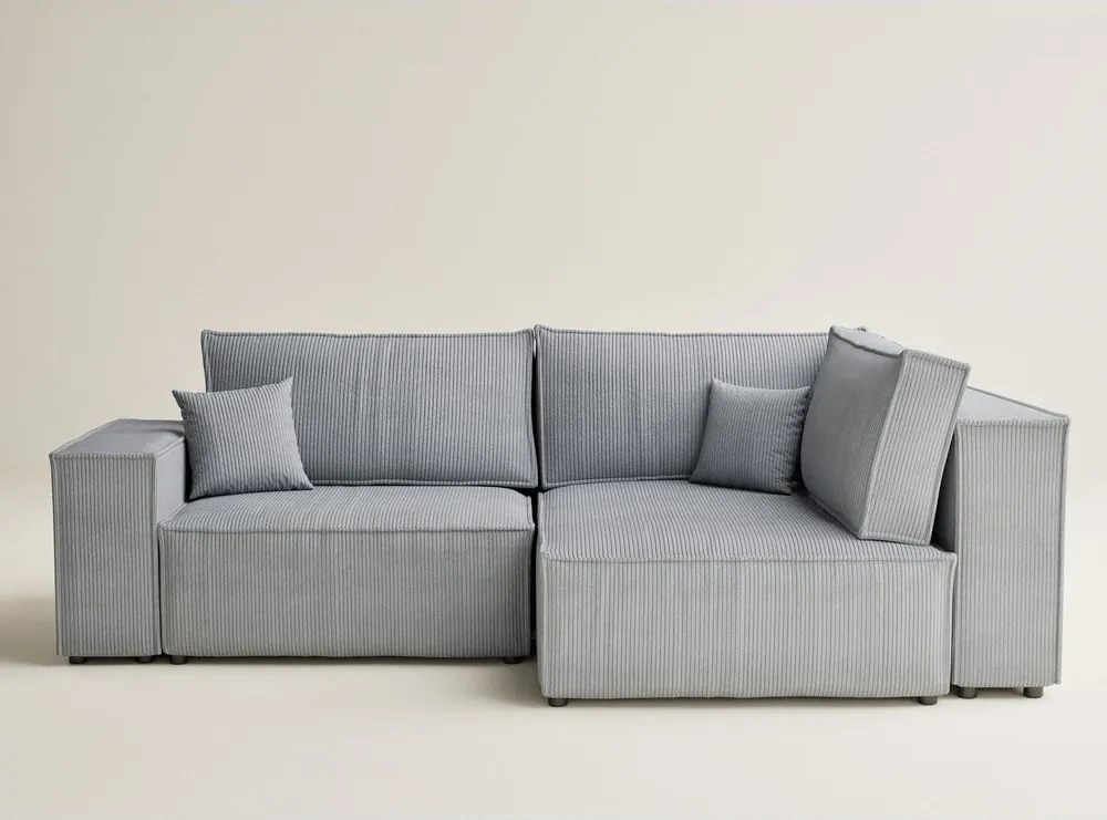 Colțar gri extensibil/cu spațiu de depozitare cu tapițerie din catifea reiată (cu colț pe partea dreaptă/în formă de ”L”) Tonga – Maison de Rêve
