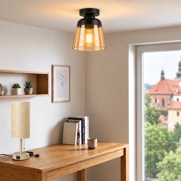 BRILAGI-LED Plafonieră R GLASS 1xE27/60W/230V Ø 15,5 cm negru/bej fumuriu