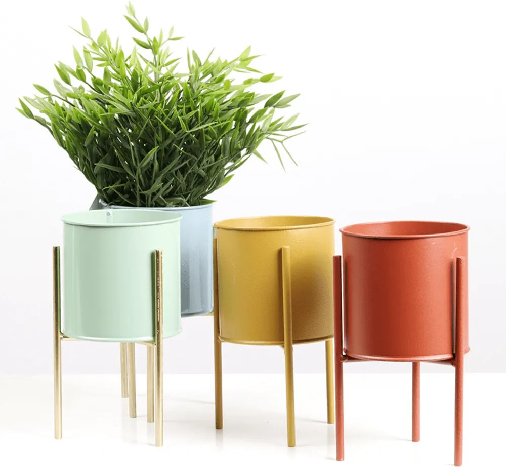 Set 2 ghivece metalice, albastru/neo mentă/auriu, ROZEL SET