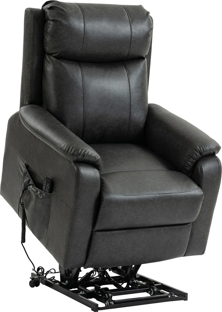 HOMCOM Fotoliu cu ridicare și relaxare pentru seniori, fotoliu electric cu lift din piele ecologică cu dublu motor, perne cu arc, Negru | Aosom Romania