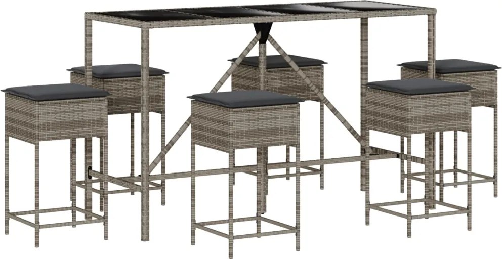 vidaXL Set mobilier bar de grădină cu perne, 7 piese, gri, poliratan