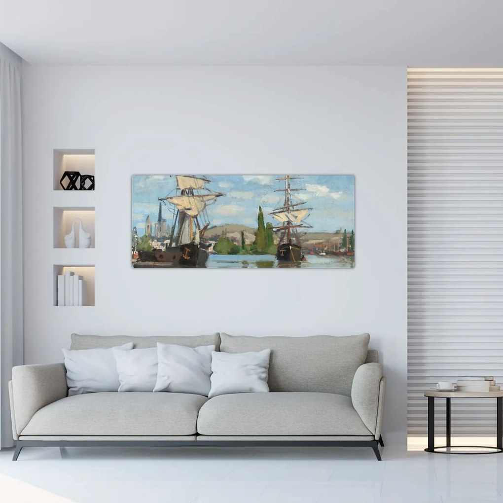 Tablou - Claude Monet, Ships Riding on the Seine at Rouen, reproducere (120x50 cm)