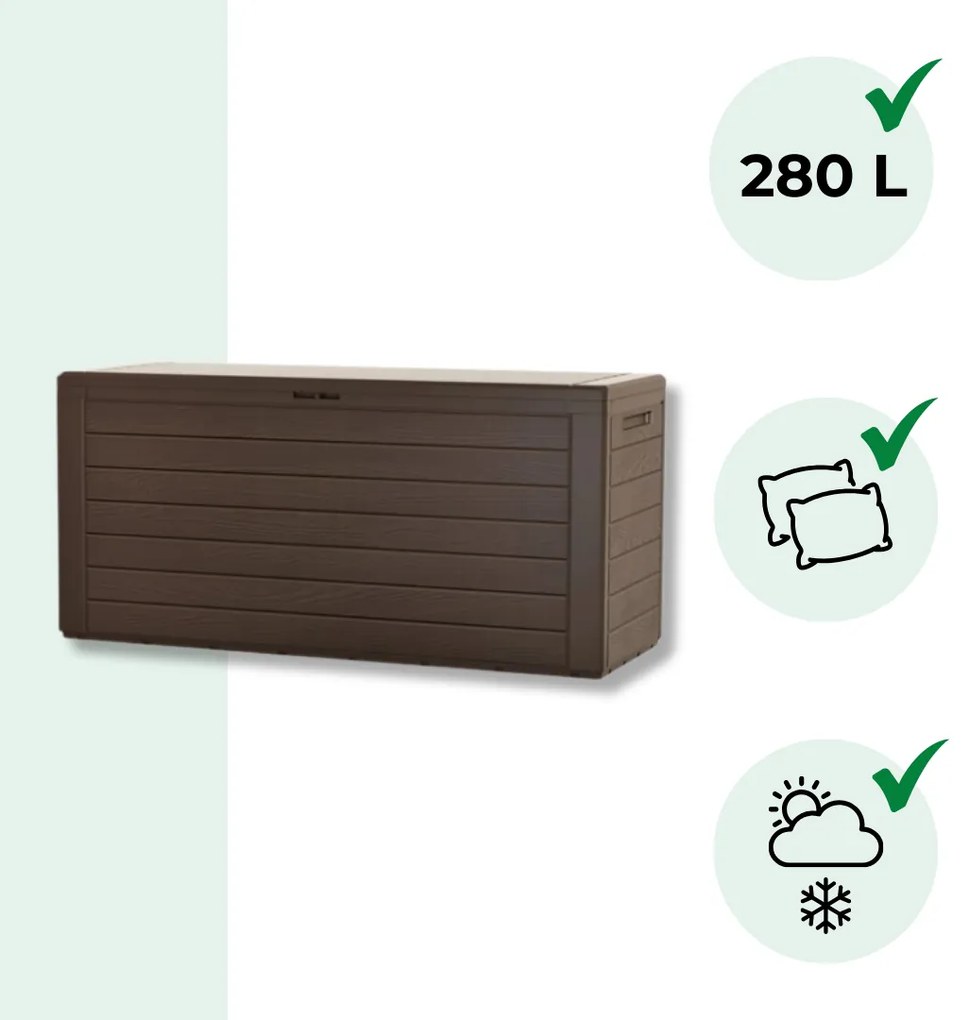 Cutie de depozitare WOODEBOX, 280L, 120x46x57cm, maro închis Prosperplast