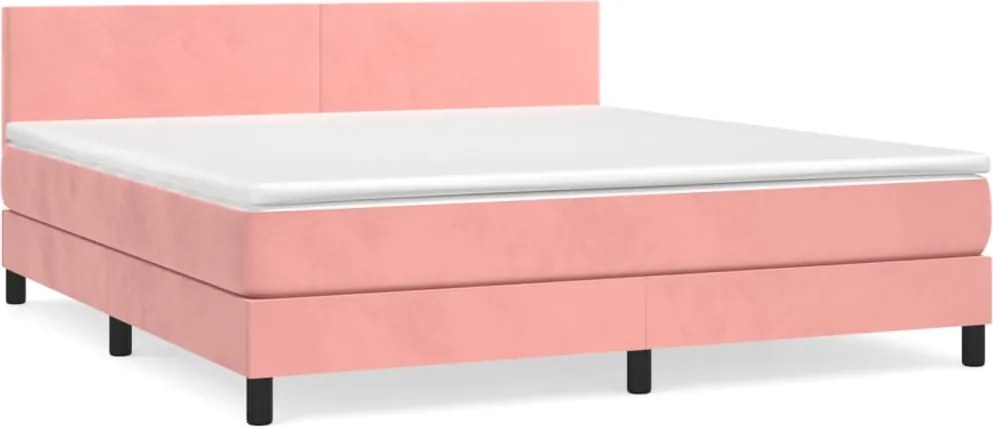 vidaXL Pat box spring cu saltea, roz, 160x200 cm, catifea