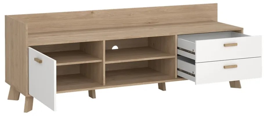 Comodă TV albă-în culoare naturală cu aspect de lemn de stejar 182x62x51 cm Ikast – Tvilum
