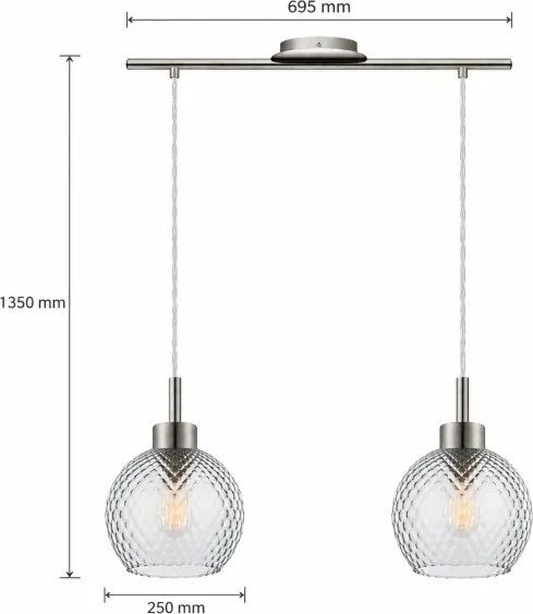 BRILAGI - Lustră LED cu cablu RETRO GLASS 2xE27/60W/230V crom mat/gri fumuriu