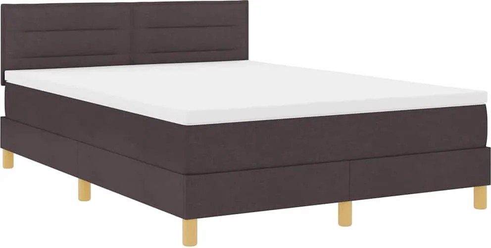 vidaXL Pat cu arc LED cu saltea Maro închis 140 x 200 cm țesătură