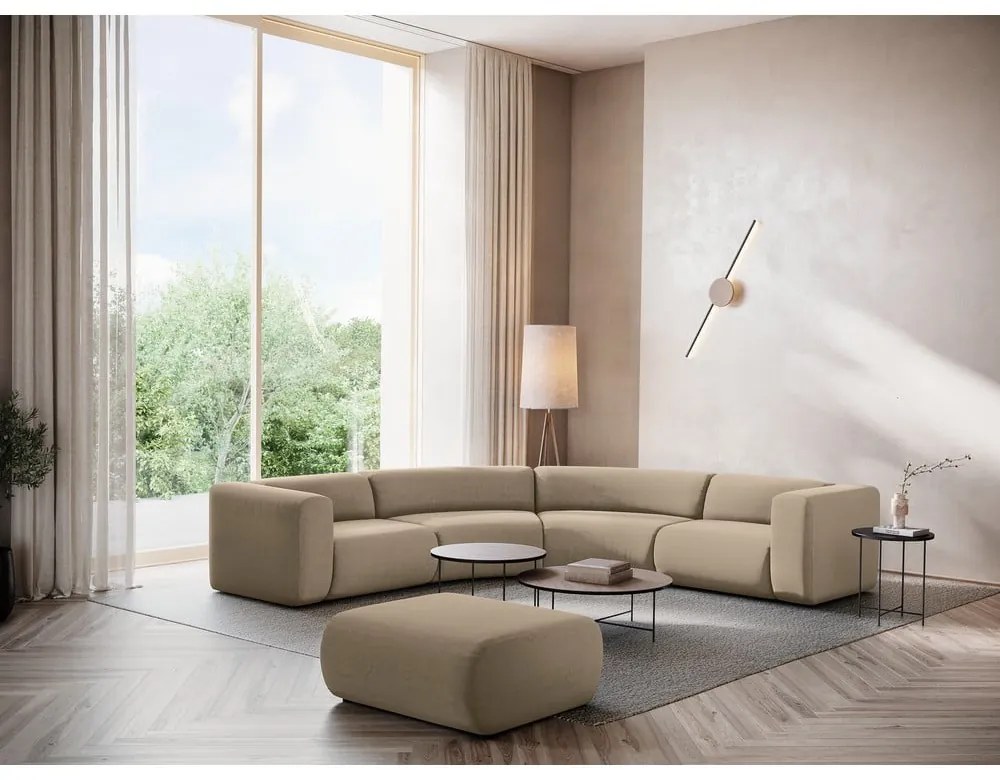 Taburet bej cu tapițerie din catifea Ekahi – Makamii