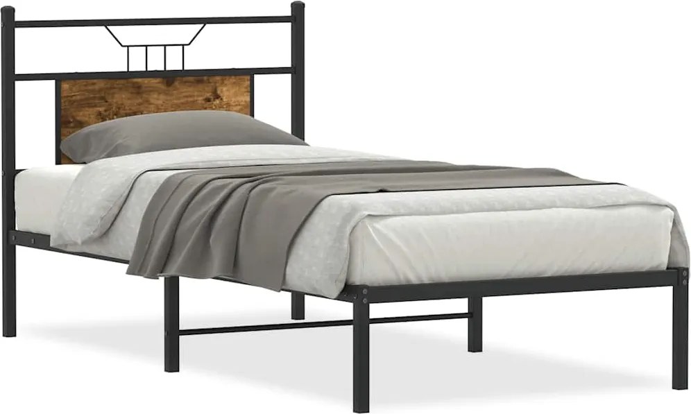 vidaXL Cadru pat fără saltea, stejar fumuriu 75x190 cm lemn prelucrat