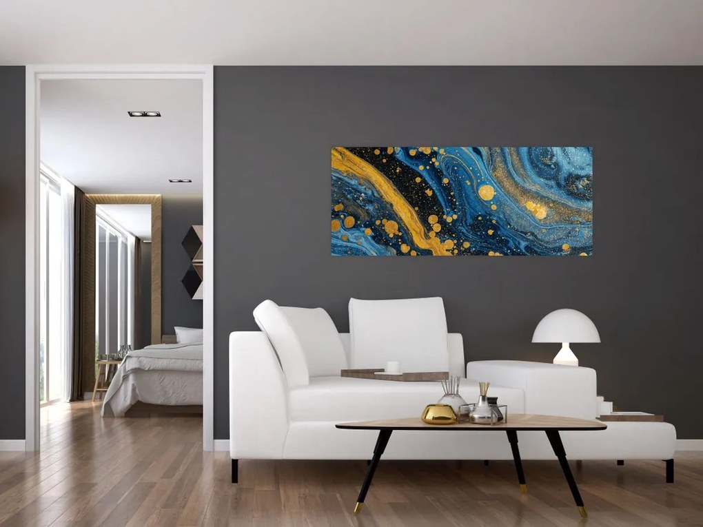 Tablou - Abstracție albastră cu aur (120x50 cm)