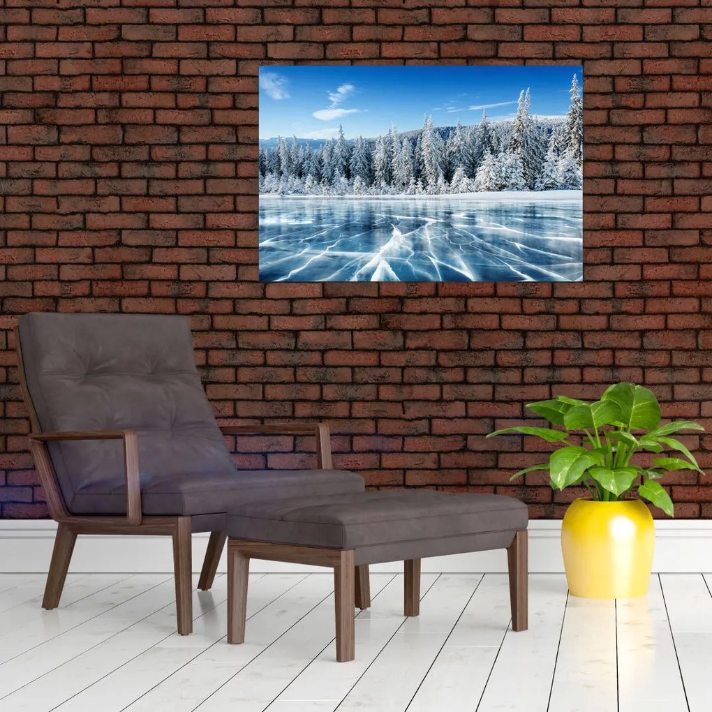 Tablou cu lacul înghețat și copacii înzăpeziți (90x60 cm)