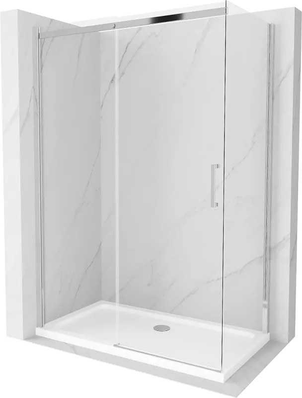 Mexen Omega cabina de duș glisantă 140 x 70 cm, transparentă, crom + cădiță Flat - 825-140-070-01-00-4010
