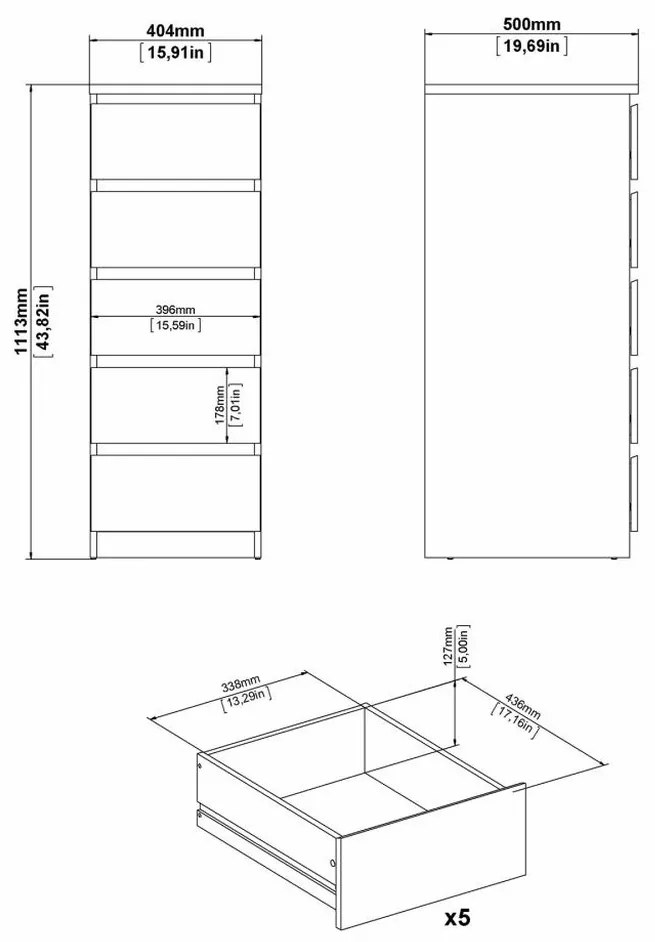 Comodă Simplicity 40 x 50 x 111,5 cm, gri / alb lucios