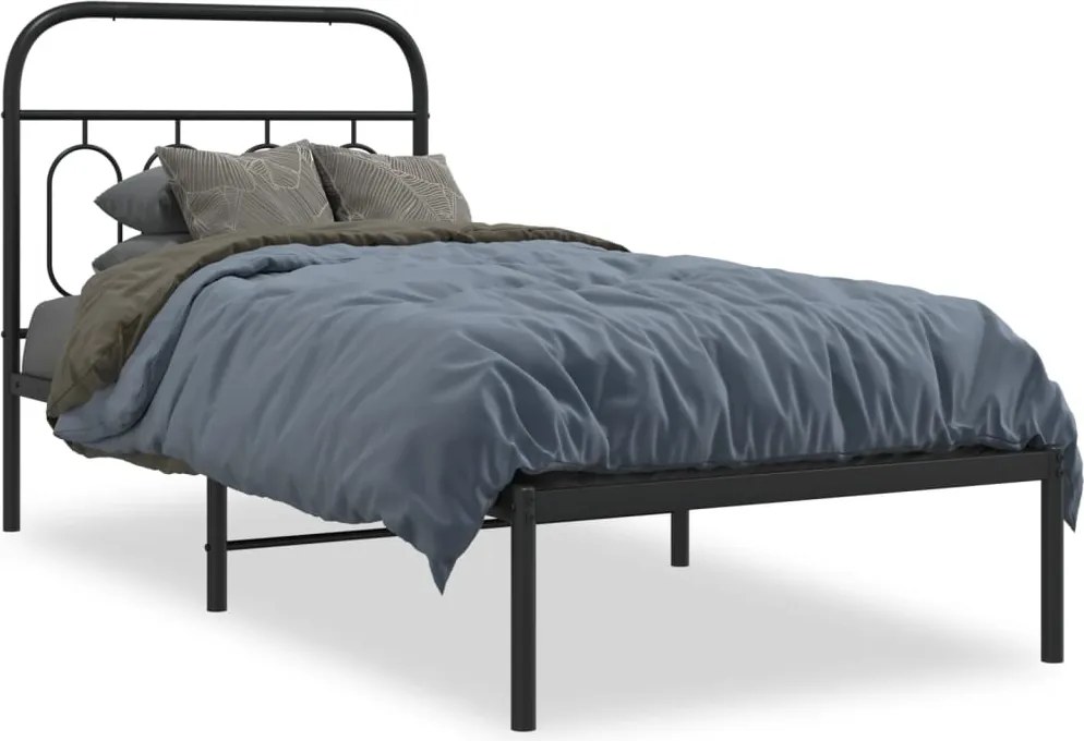 vidaXL Cadru de pat metalic cu tăblie, negru, 80x200 cm