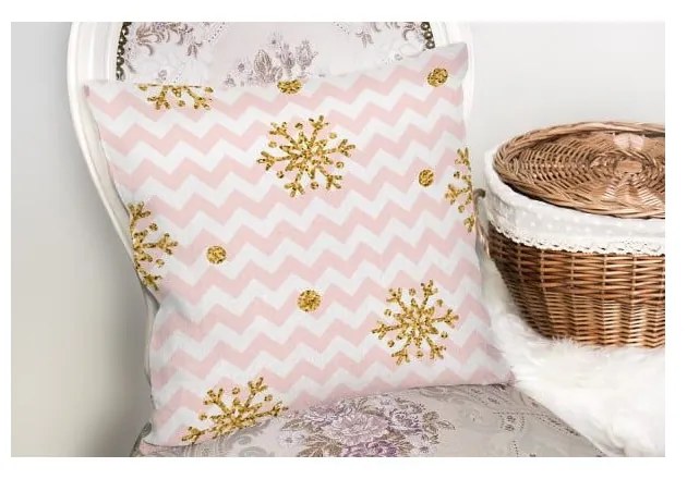 Față de pernă cu model de Crăciun Minimalist Cushion Covers Golden Snowflakes, 42 x 42 cm