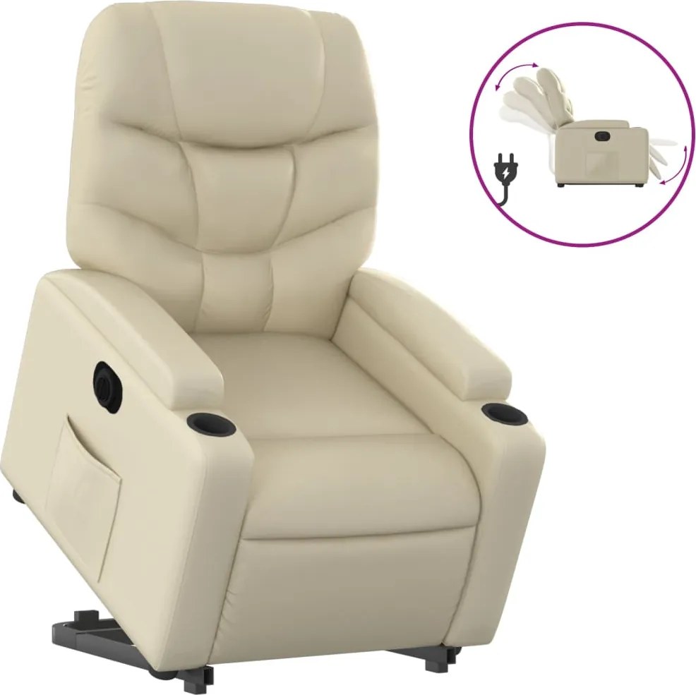 vidaXL Fotoliu rabatabil electric cu ridicare, crem, piele ecologică