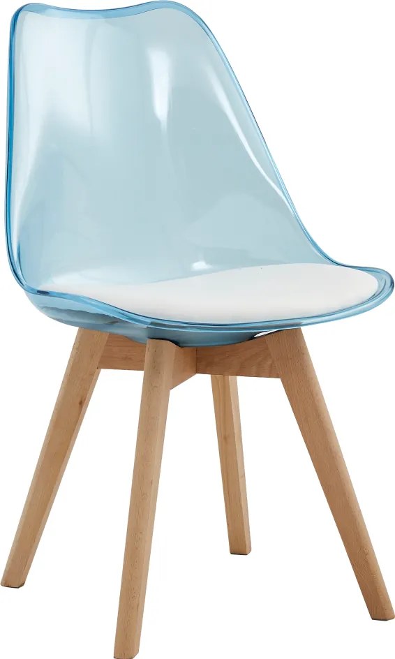 Scaun, albastru transparent, acrilic/piele ecologică/fag, BALI 2 NEW