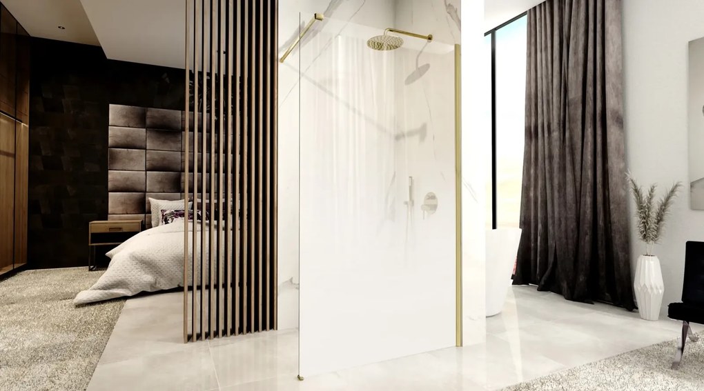 Paravan de dus Perete de dus Walk in Rea Aero Ombre 110 195 cm sticla fumurie alba securizata de 8 mm cu profil auriu periat