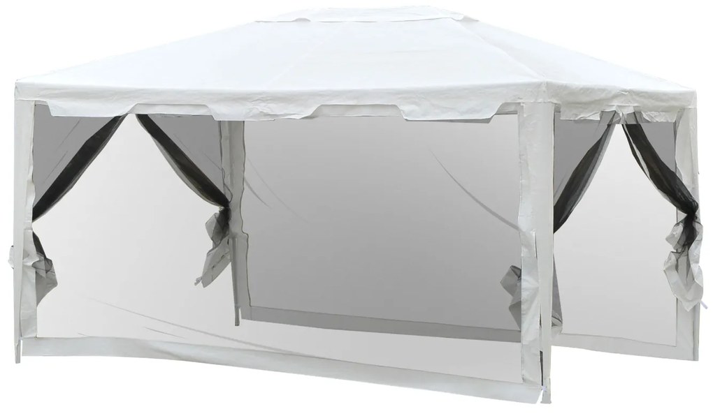 Outsunny Foisor in Tesatura PE cu Plasa de Tantari Alb, 4x3m