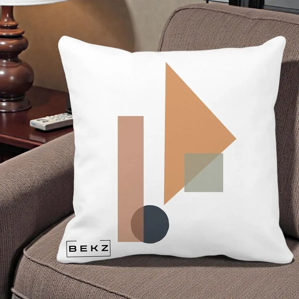 Perna Decorativa Geometric Bauhaus Triunghi, 40x40 cm, Alba Mata, Husa Detasabila, Perna Inclusa, BEKZ®