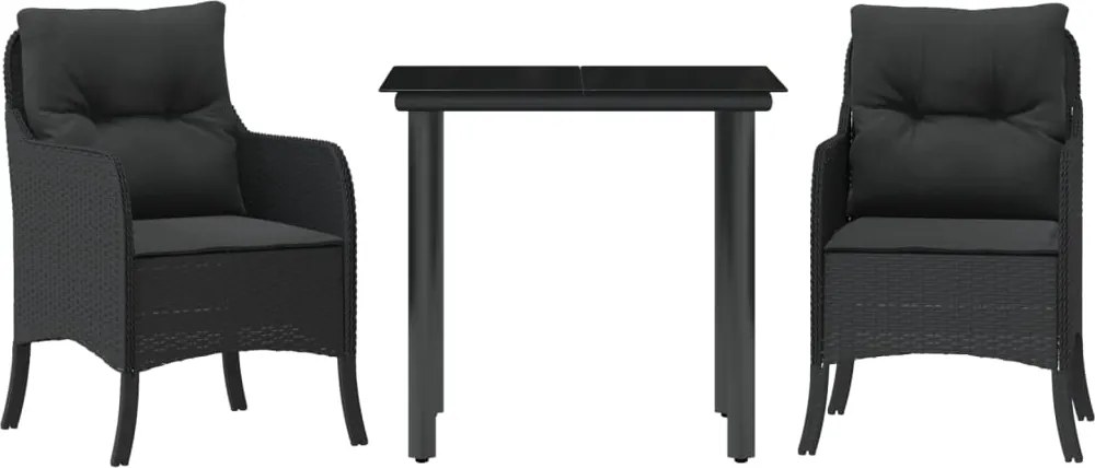 vidaXL Set mobilier de grădină cu perne, 3 piese, negru, poliratan