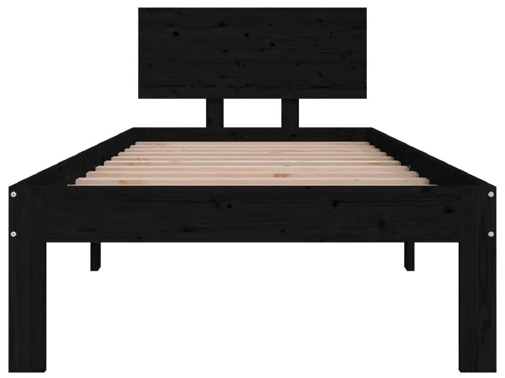 Cadru de pat mic Single 2FT6,negru, 75x190 cm, lemn masiv Negru, 75 x 190 cm