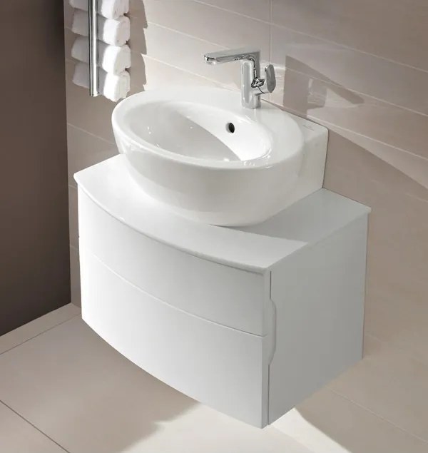 Dulap baza suspendat cu blat sticla, Aveo Villeroy&amp;Boch, 61.6x44x40cm, alb lucios lacuit, A847E2GF