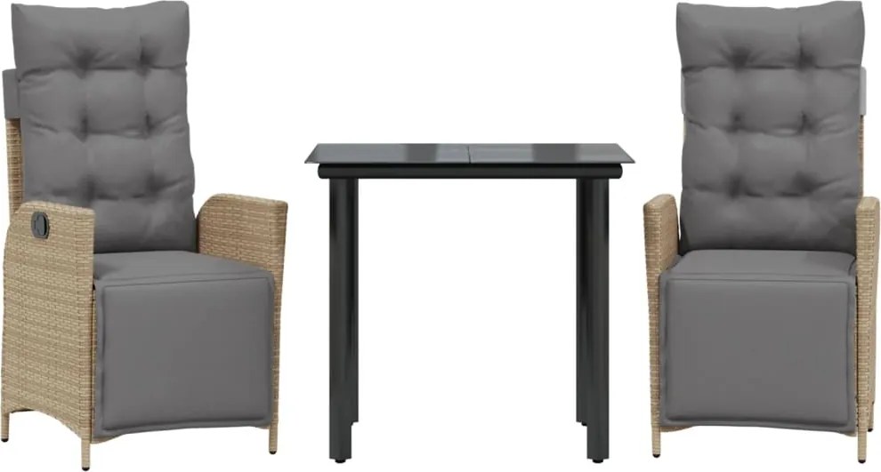 vidaXL Set de masă pentru grădină, 3 piese, cu perne, bej, poliratan