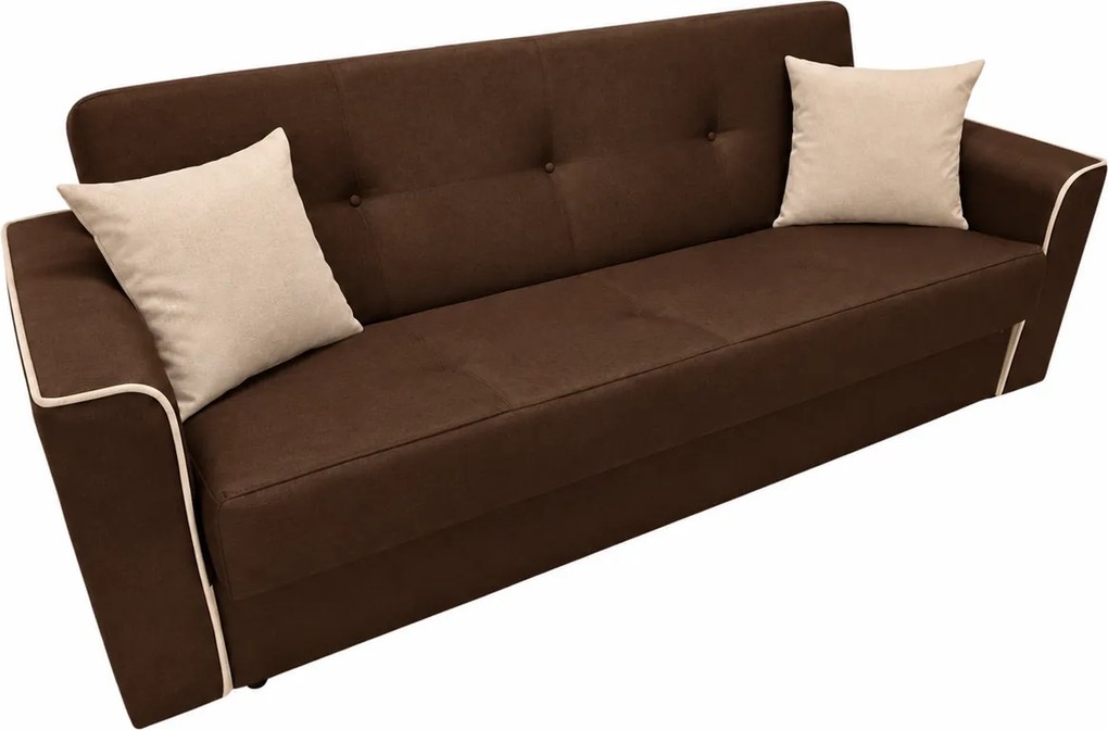 Canapea VERA extensibila, 3 locuri, lada de depozitare, stofa maro închis + bej deschis, 225x90x90 Negru + Gri, Stofa