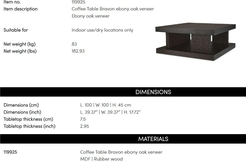 Masuta de cafea design LUX Bravon, Ebony oak veneer