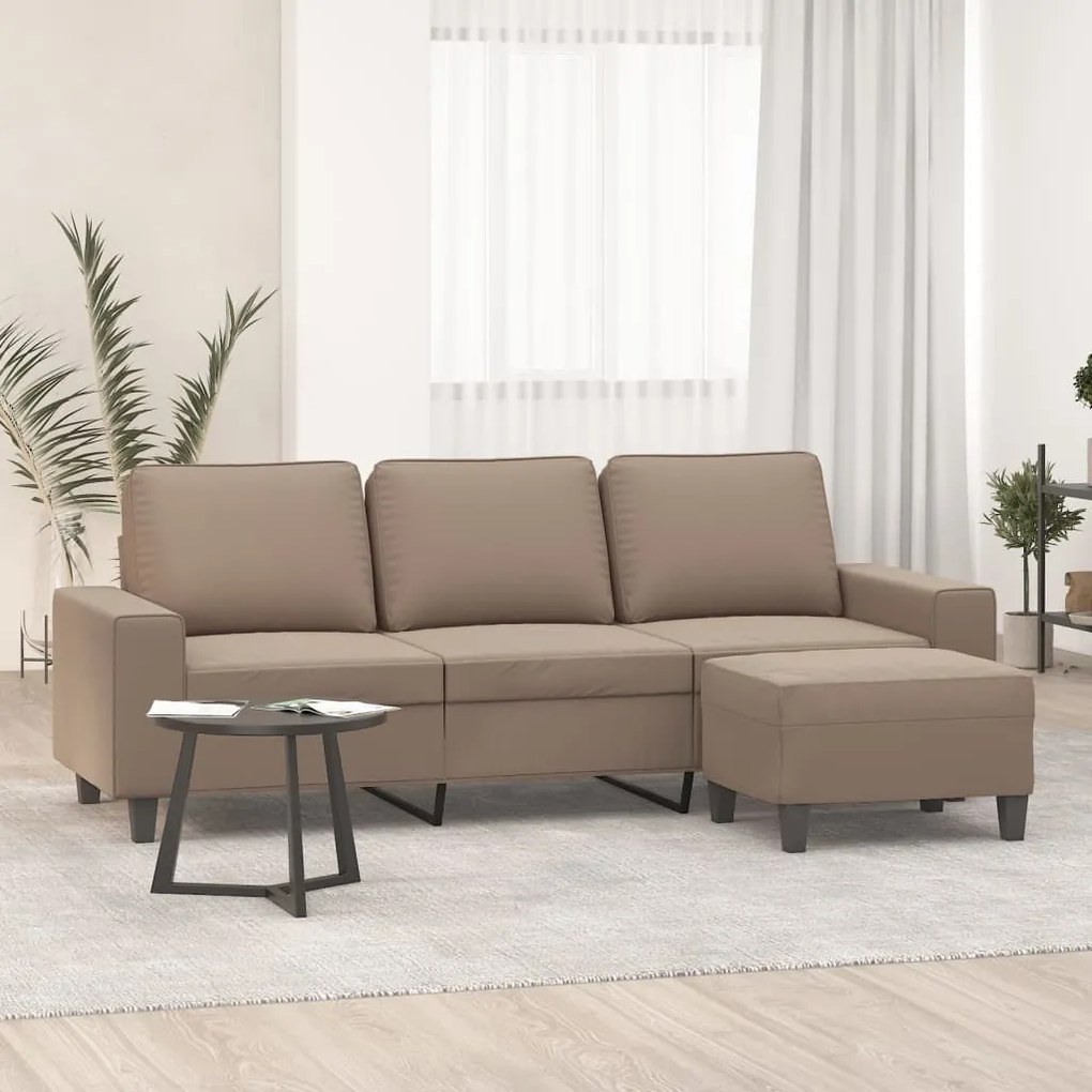 3153533 vidaXL Canapea cu 3 locuri și taburet, gri taupe, 180 cm, microfibră