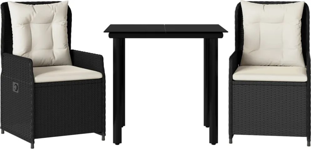 vidaXL Set mobilier de grădină cu perne, 3 piese, negru, poliratan