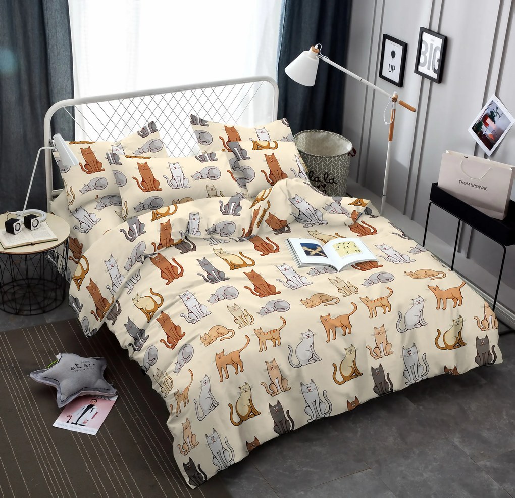 Lenjerie de pat din microfibra crem, COLORED CATS Dimensiune lenjerie de pat: 70 x 90 cm | 140 x 220 cm