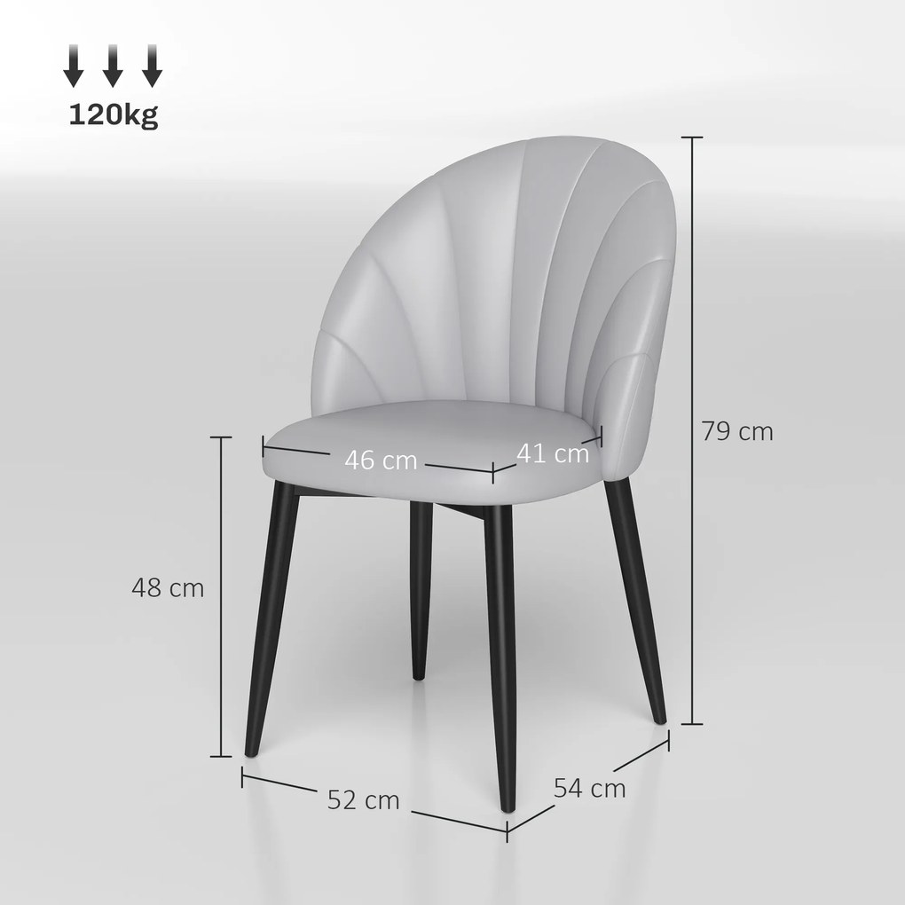 HOMCOM Set 2 Scaune din Piele Ecologică cu Picioare din Oțel și Spătar în Formă, 52x54x79 cm, Gri Deschis | Aosom Romania