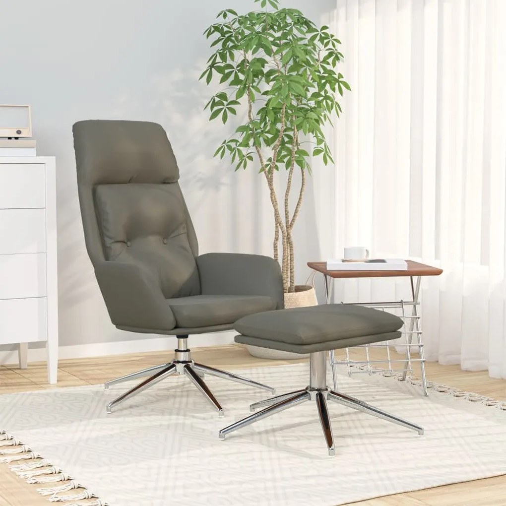 3097742 vidaXL Scaun relaxare cu taburet gri piele naturală/piele ecologică