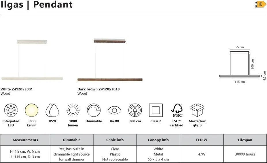 Lustra LED suspendata design scandinav Ilgas lemn alb