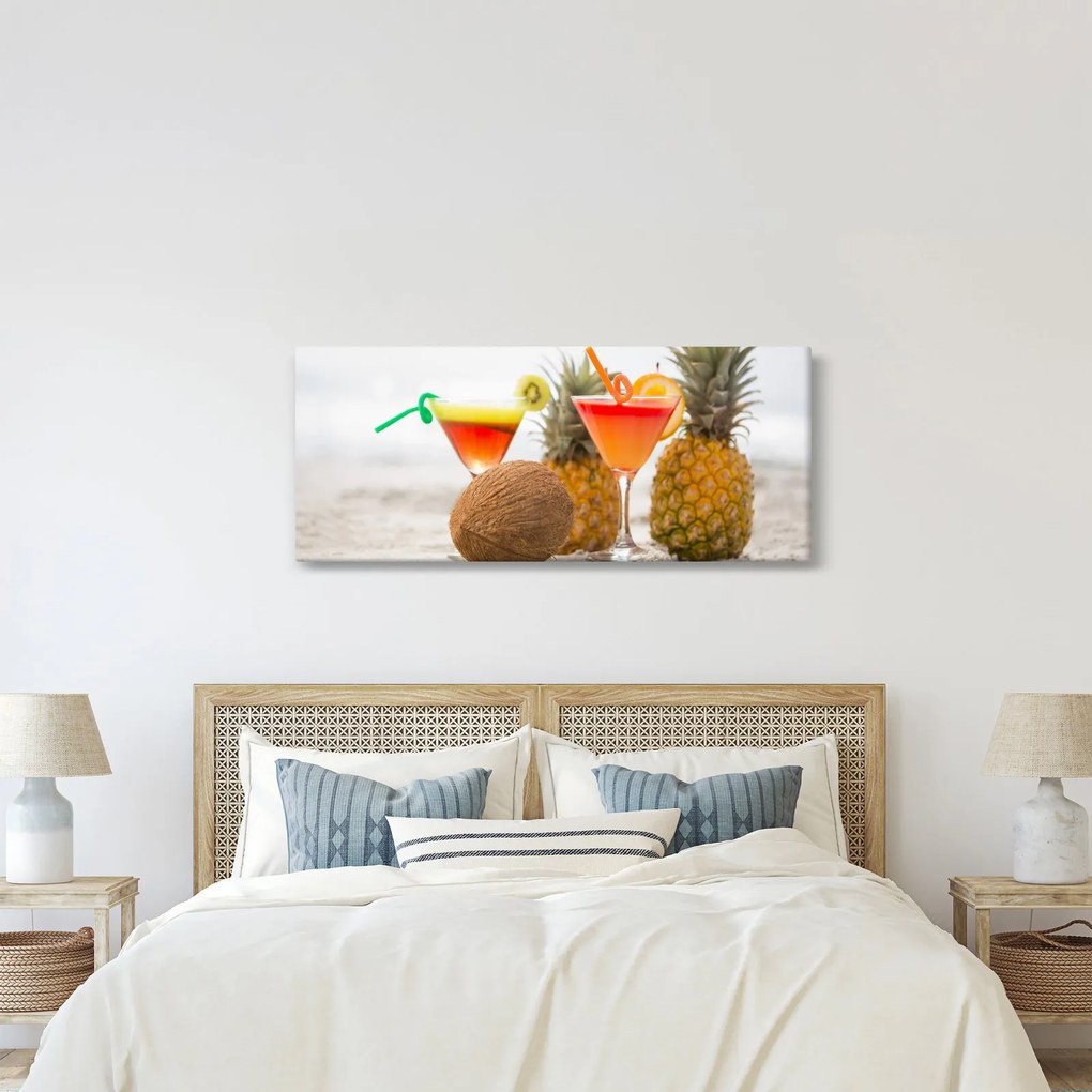 Tablou cu ananas și pahare pe plajă (120x50 cm)