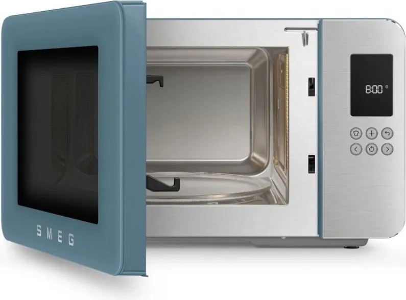 Cuptor cu microunde cu gratar 4in1 SMEG Collezione MOC01SBMEU, 1900 W, 29 l, 18 programe, Inchidere lenta, Semnal sonor, Ecran LCD, Albastru