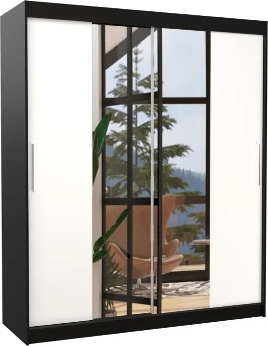 Dulap cu usi glisante si oglinda, 180x58x215 cm, DALLAS 180, ADRK Furniture (Culoare: Alb / Alb)