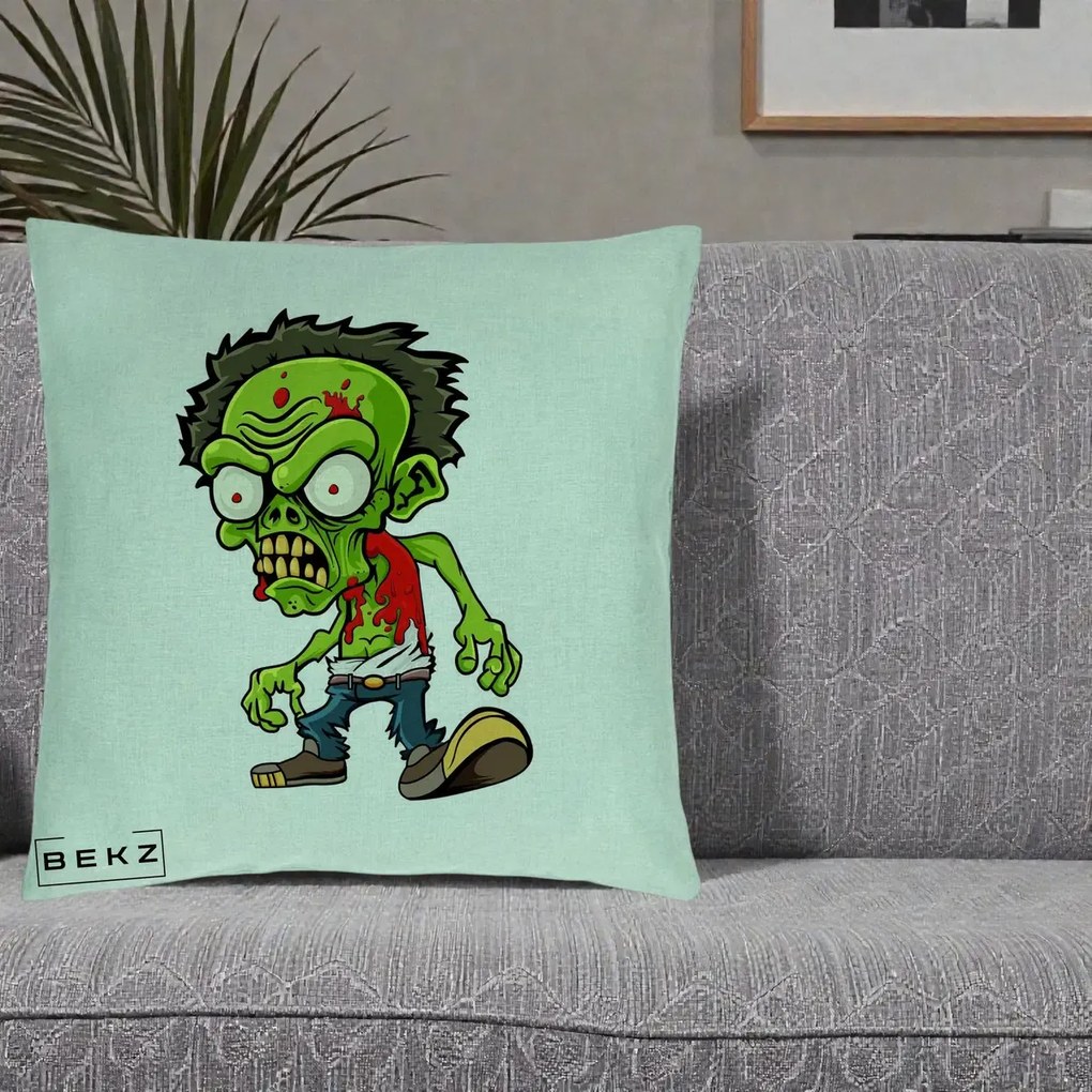 Perna Decorativa Zombie Halloween, 40x40 cm, Verde Menta, Husa Detasabila, Perna Inclusa, BEKZ®