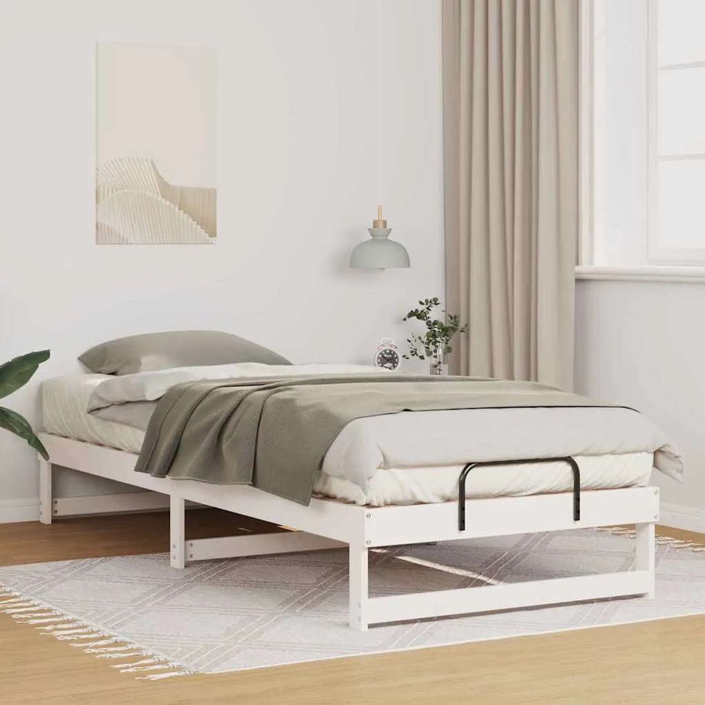 vidaXL Cadru de pat cu mâneri de transport Alb 90 x 220 cm