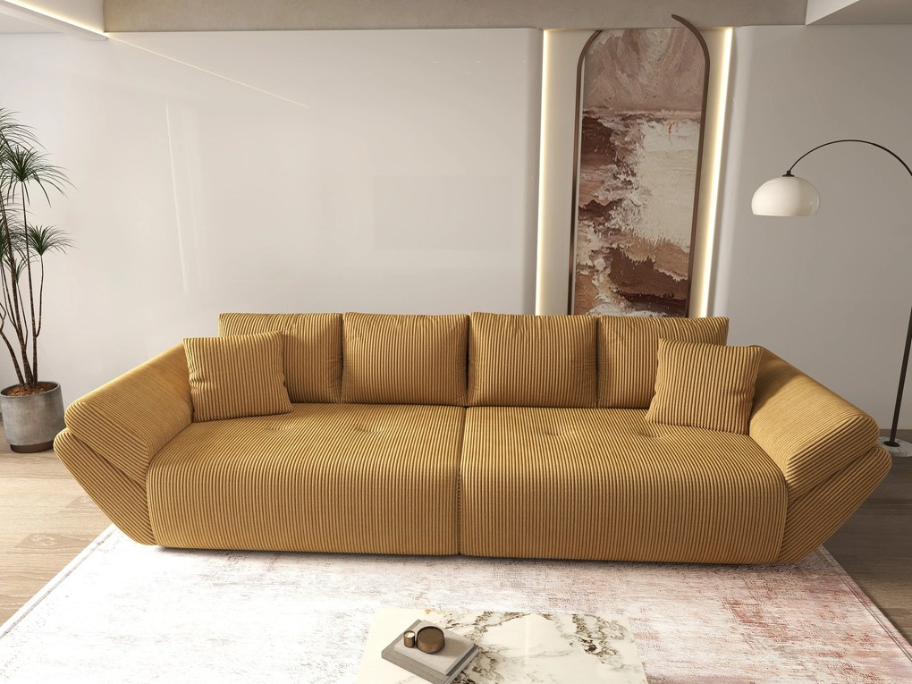 Canapea extensibilă dumonde cu ladă de depozitare si sezut confortabil din spuma high-density, Berlin Zoom Mustar 300x100 cm