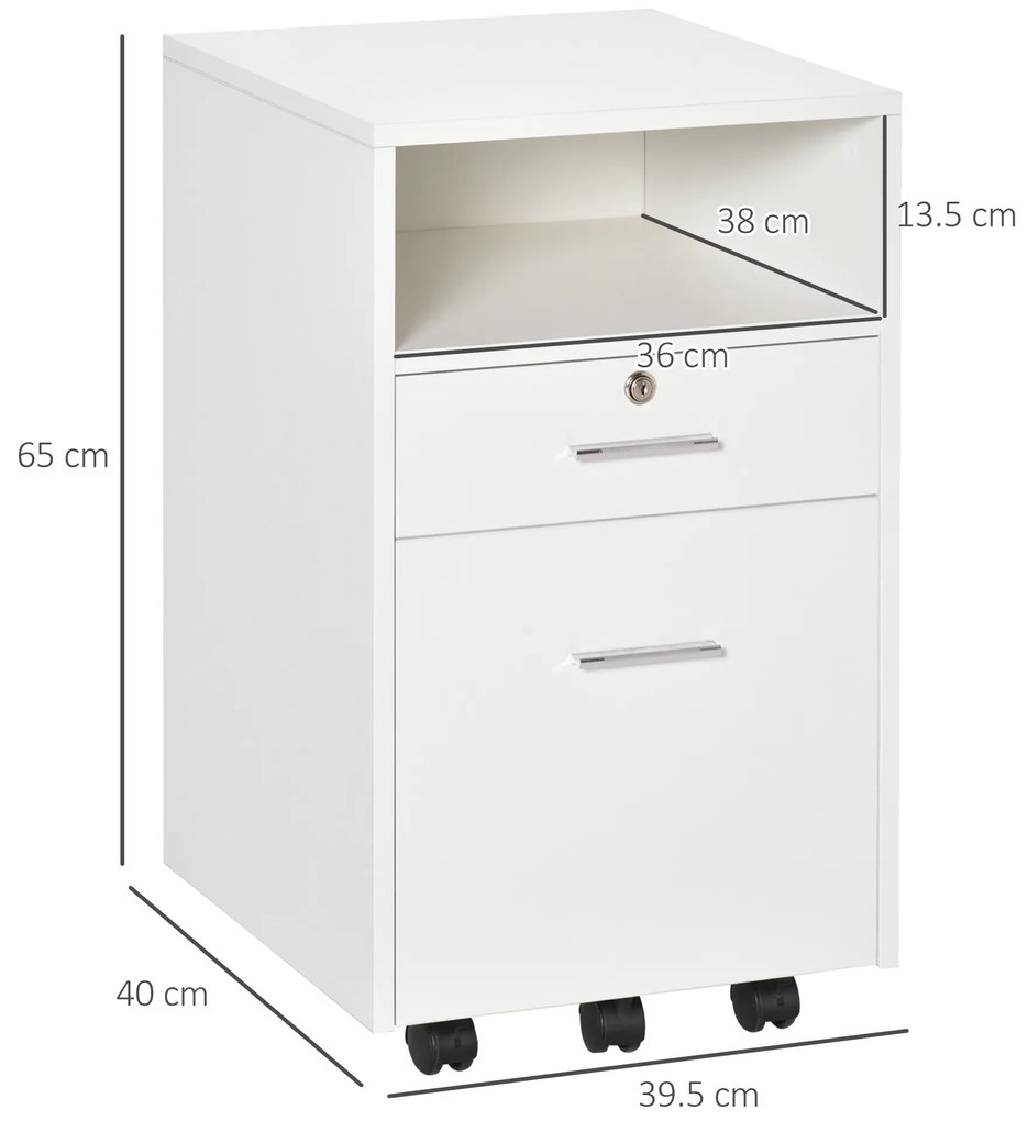 Vinsetto Dulap cu Sertare Blocabile, 2 Chei Incluse, cu 5 roti cu rotatie la 360°, Spațiu Optimizat, Alb | Aosom Romania